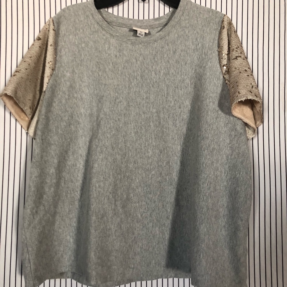 Gray top with sparkly short sleeves